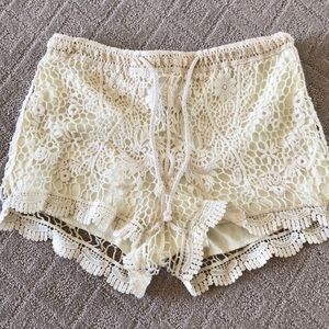 Off white floral lace shorts
